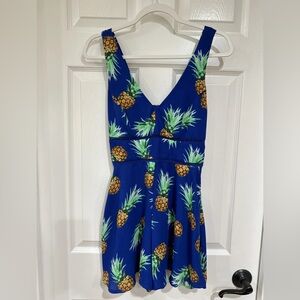 Charlotte Russe Women's Small Sleeveless Romper Blue Multi Pineapple EUC